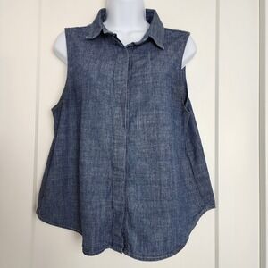 Rag Bone Chambray Denim Sleeveless‎ Button Top M Minimalist Coastal Quiet Luxury